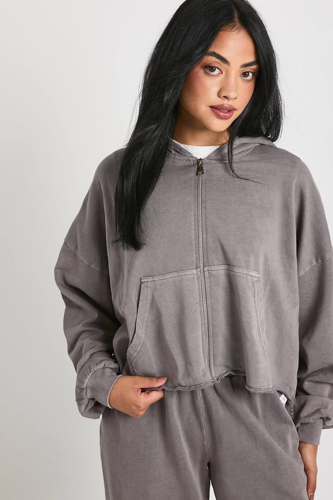 boohoo Dames Gewassen Versleten Zoom Rechte Pijp Trainingspak | Druif | Maat: Small