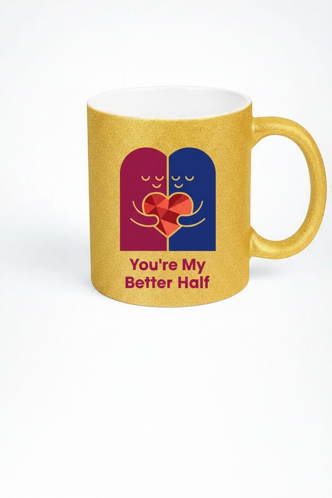Gouden Glitter Mok 'You're My Better Half' – Romantisch Cadeau voor Koppels