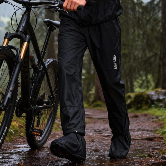 WOSAWE – pantalon de pluie de cyclisme pour hommes, avec couvre-chaussures, imperméable et coupe-vent, réfléchissant, à séchage rapide US/EU M gris