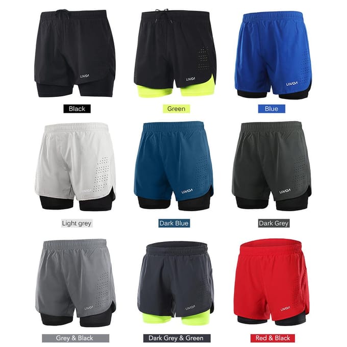 Lixada 2-in-1 hardloopshort voor heren, sneldrogend, ademend, actieve trainingsoefening, joggen, fietsen S