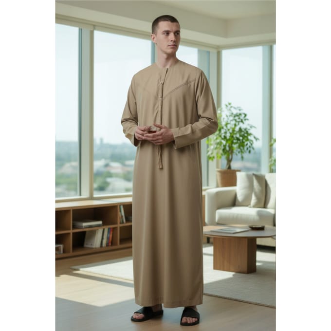 Heren beige Eid Marokkaanse Jubba gewaad Djellaba Ramadan Eid Thobe LFS-HM11
