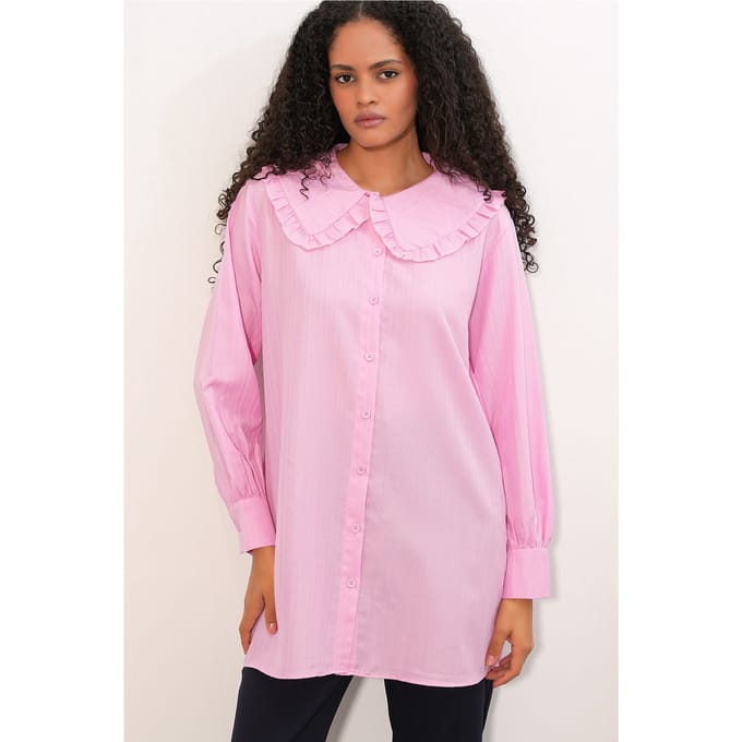 Langsleeve Textured Shirt Met Baby Kraag