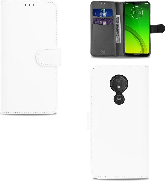 Motorola Moto G7 Power Boekhoesje Wit met Pasjeshouder