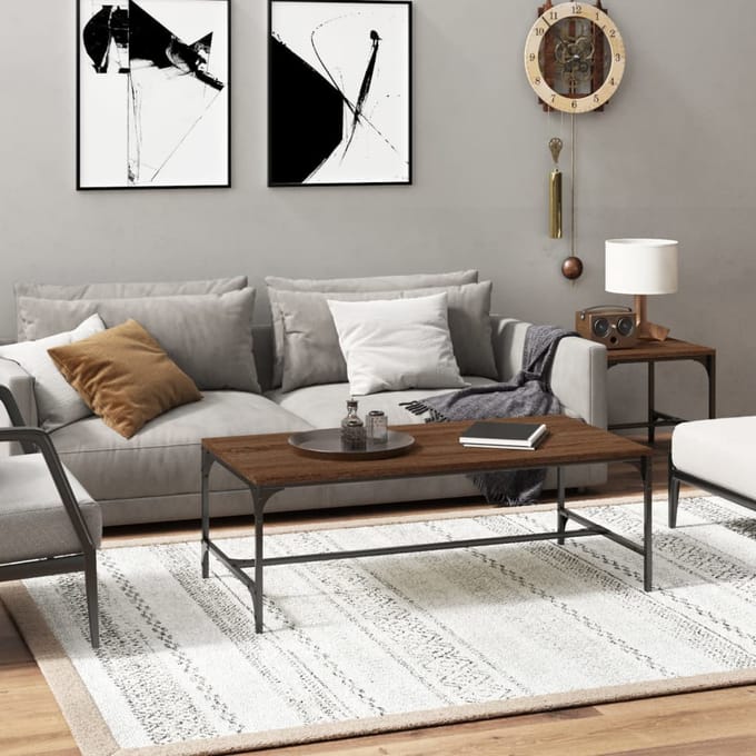 vidaXL - Salontafel - 100x50x35 - cm - bewerkt - hout - bruin - eikenkleur
