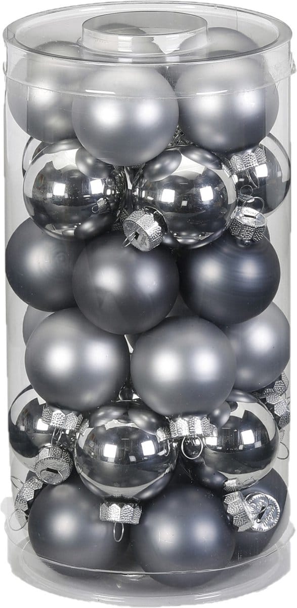 Inge Christmas Kerstballen - klein formaat - 30x st - grijs - D4 cm - glas - glans en mat