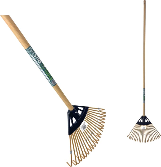 Synx Tools Gazonhark Bamboehark mini - Bladhark - Bodembewerkers - Harken - Gazon 180x220mm mm - Incl. Steel 75 cm