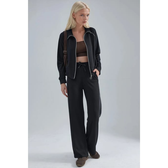 Modal Touch Gebreid Sweatshirt en Broek Set met Rits