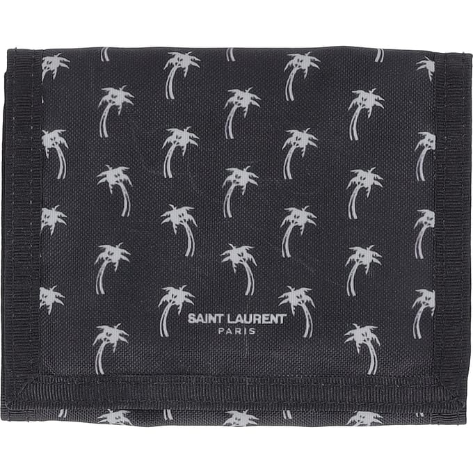 Saint Laurent Palmboom Vouwportemonnee in Zwart Nylon