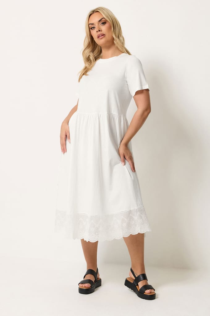 Yours Ivoorwitte Jurk Met Broderie Anglaise Size 62-64