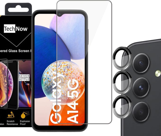 Screenprotector geschikt voor Samsung A14 + Beschermglas Camera Lens