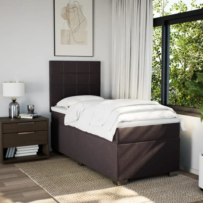 vidaXL - Boxspring - met - matras - stof - donkerbruin - 90x200 - cm