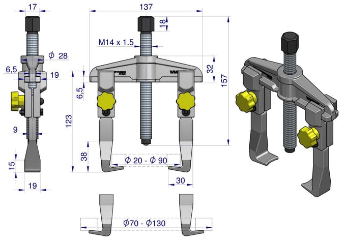 Trekker 2-armig 70-130mm voor Lagers en Bussen