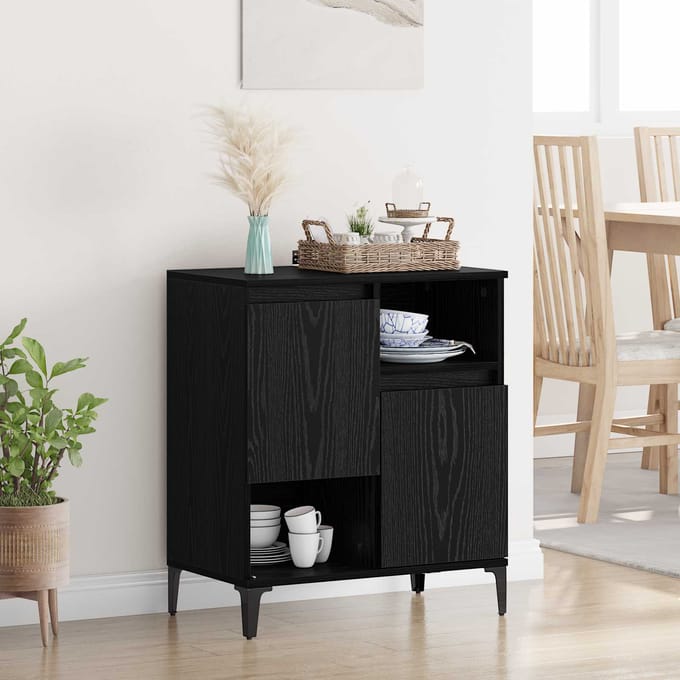 vidaXL - Dressoir - Zwart - Eiken - 60 - x - 35 - x - 70 - cm - Bewerkt - hout