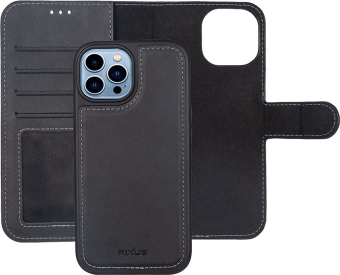 Rixus For iPhone 13 Pro Max Duo Magnetic Detachable Wallet Black