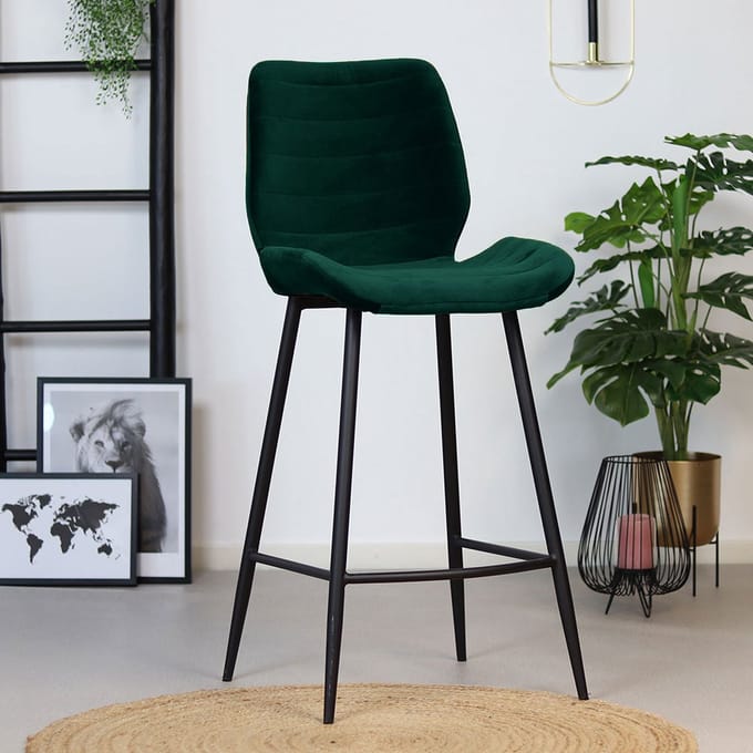 Bronx71® Velvet barkruk Toby donkergroen 71 cm - barstoel