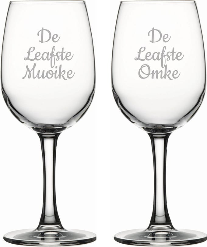 Gegraveerde witte wijnglas 26cl De Leafste Muoike-De Leafste Omke