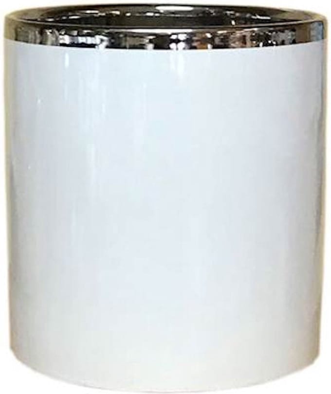 Polnix - Bloempot - Keramisch - 14x13cm - Wit en Zilver