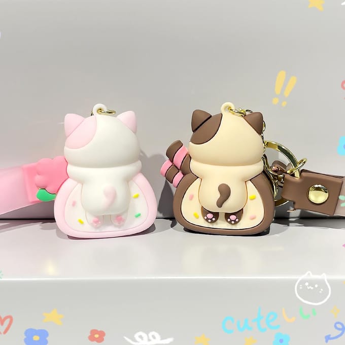 Leuke Kat Cake Roll Sleutelhanger Kawaii Kitty Sleutelhanger Kat Pop Sleutelhanger Schooltas Hanger Accessoires