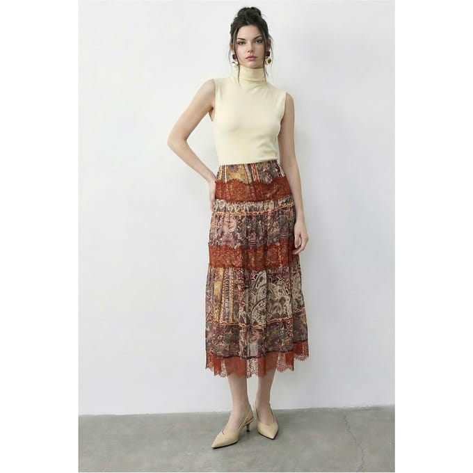 Hoge Taille Paisley Maxi Rok