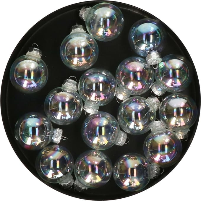 Othmar Decorations mini kerstballen - 16x st - transparant parelmoer - glas - 3 cm