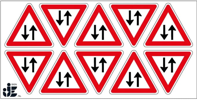 Let op tegenliggers sticker - J29 | 5 cm - 10 stuks per vel