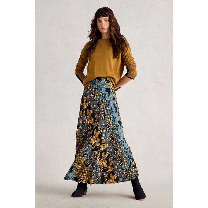 White Stuff Hope Bias Cut Maxi Skirt Navy Multi Taglia: 8 REGULAR | Maxi gonne Outlet | Donna | Blu