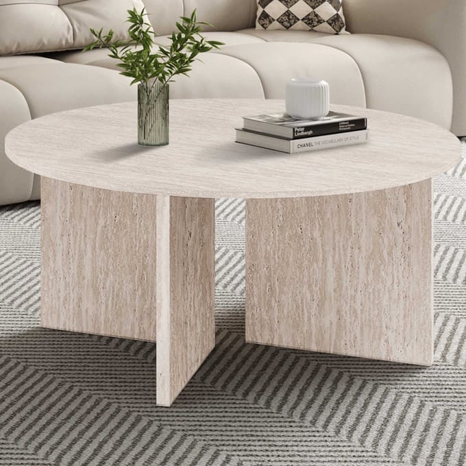 Salontafel Drasir - Ø90x42cm - Beige Travertin