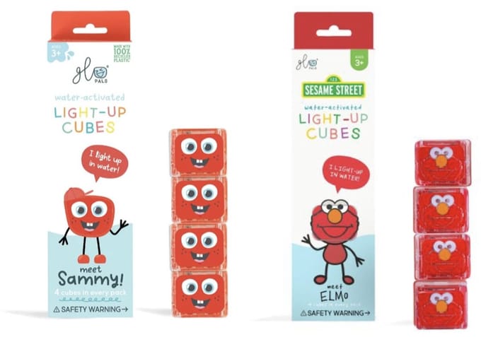 Glo Pals - Light-up Cubes - VOORDEELSET rood - Sammy - Elmo - badspeelgoed - sensory play - 2 pack - 8 cubes