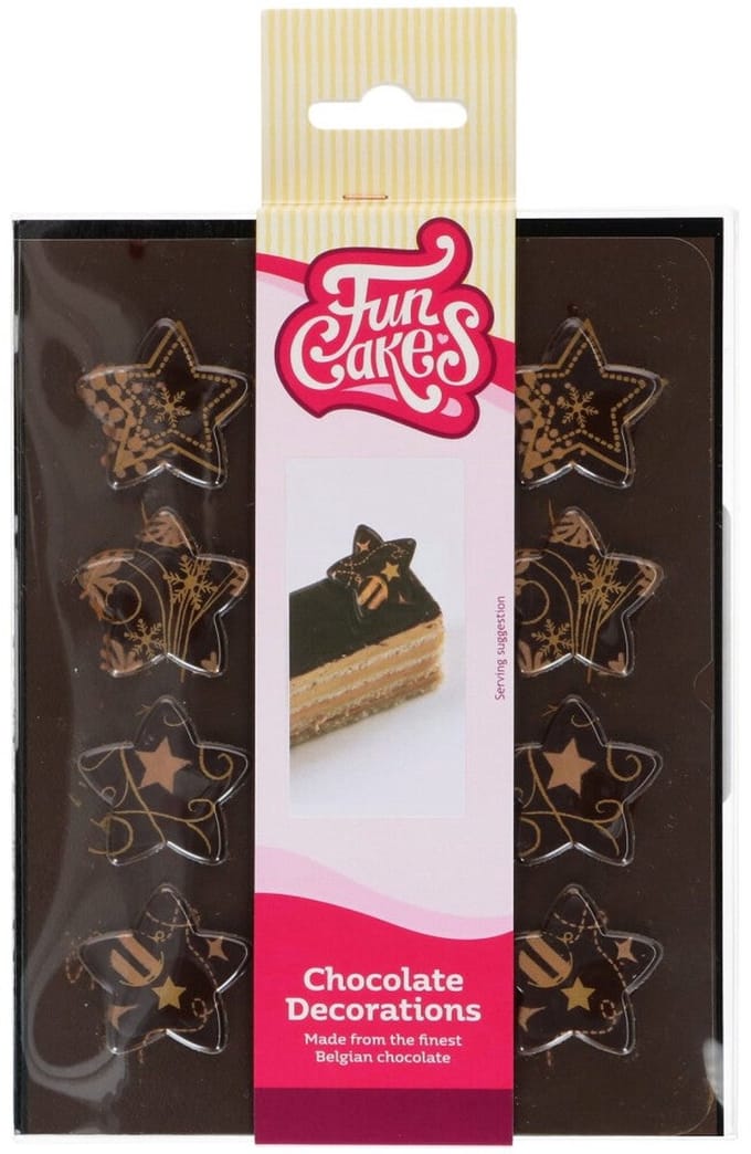 FunCakes Chocolade Decoraties - Kerst - Brons/Goud Sterren - Set/12