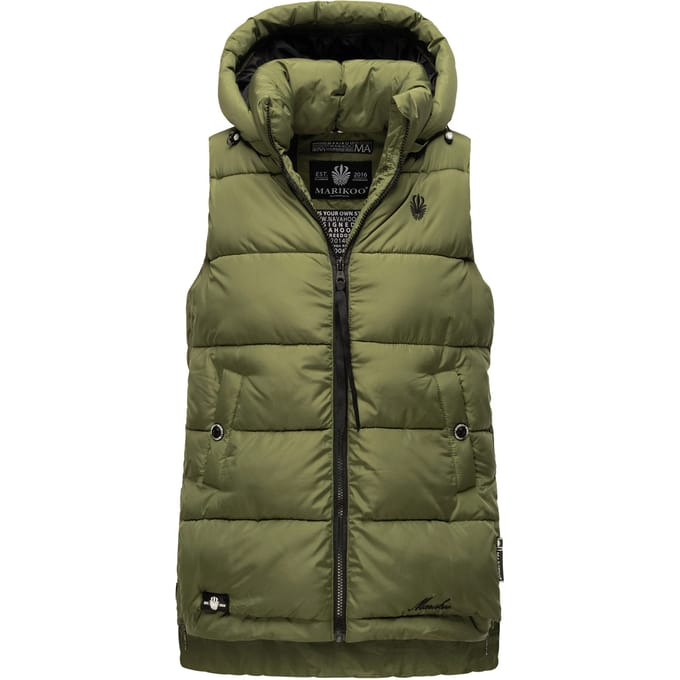 Marikoo dames gewatteerd vest – Zarinaa, licht met afneembare capuchon