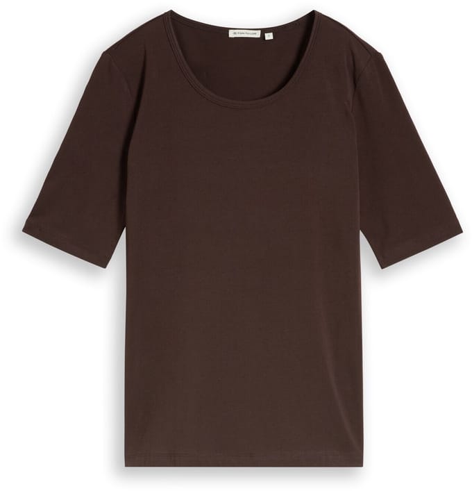 Tom Tailor - Basic T-shirt met ronde hals - Maat M - java dark brown