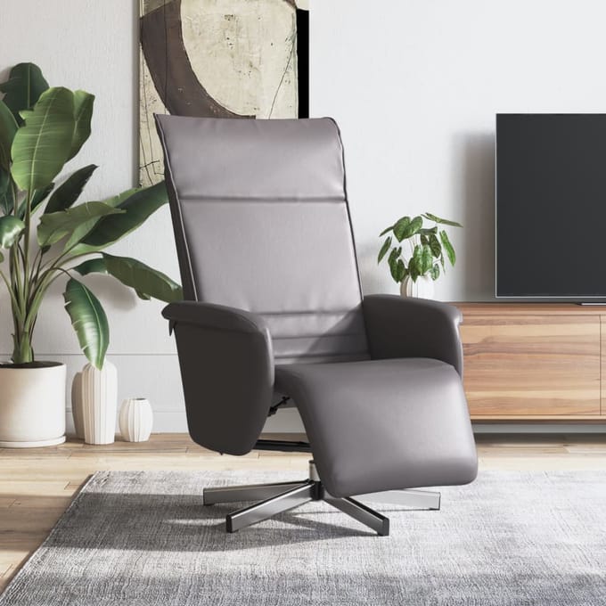 vidaXL - Fauteuil - verstelbaar - met - voetensteun - kunstleer - grijs