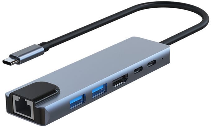 USB-C multipoort-adapter USB-A, USB-C, HDMI, RJ45