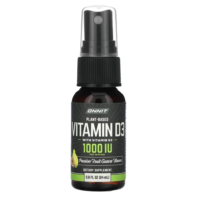 Onnit, plantaardige vitamine D3, vitamine K2, passievrucht guave, 25 mcg (1.000 IE), 24 ml (0,8 fl oz)