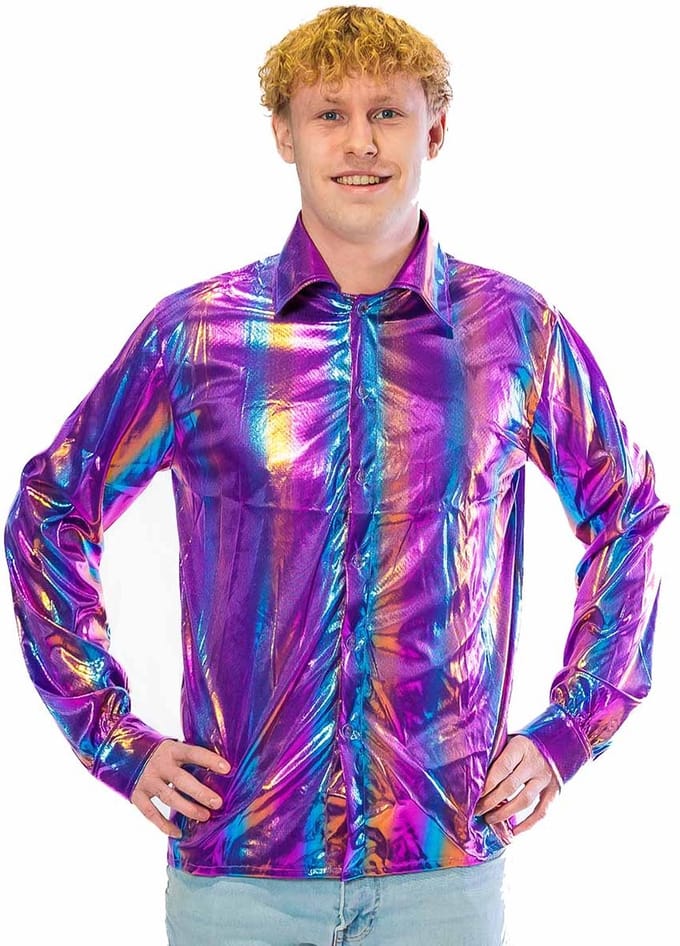 Party blouse regenboog - Carnavalskleding - Glitter - Pride - Heren - Maat S