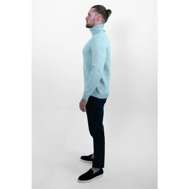 Vercate - Luxe Coltrui - Lichtblauw / Blauw- Regular Fit - Knit / Knitted Heren Pullover / Sweater / Trui - Maat S