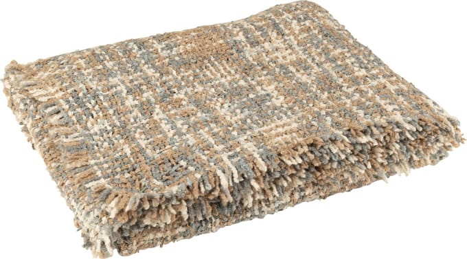 J-Line plaid Tweed - katoen - blauw/beige - 180 x 130 cm