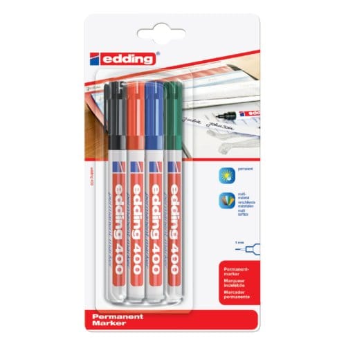 Edding 400 4-400-4-1999 Permanent marker Zwart, Rood, Blauw, Groen Watervast: Ja