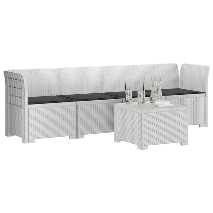 vidaXL - 4-Zits - Tuin - Sofa - met - Kussens - Rieten - Look - PP - Wit