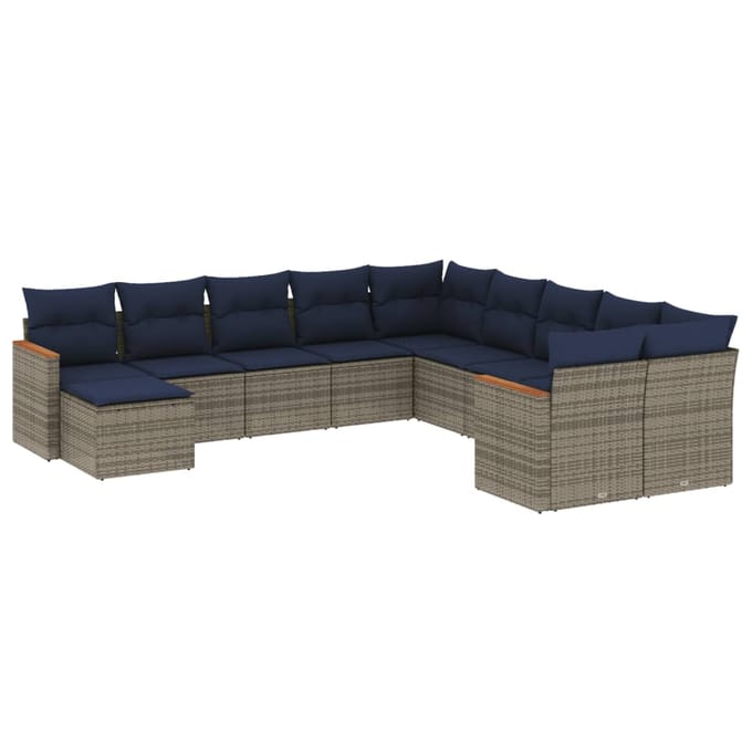 vidaXL - 11-delige - tuinbankset - met - kussens, - grijs - polyrotan