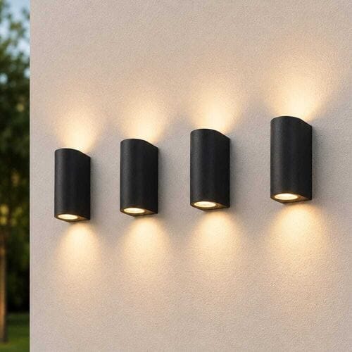 HOFTRONIC Set van 4 Douglas LED wandlamp Zwart - IP44 waterbestendig - Dimbaar - Up & Down light -  GU10 excl. lichtbronnen - Polycarbonaat