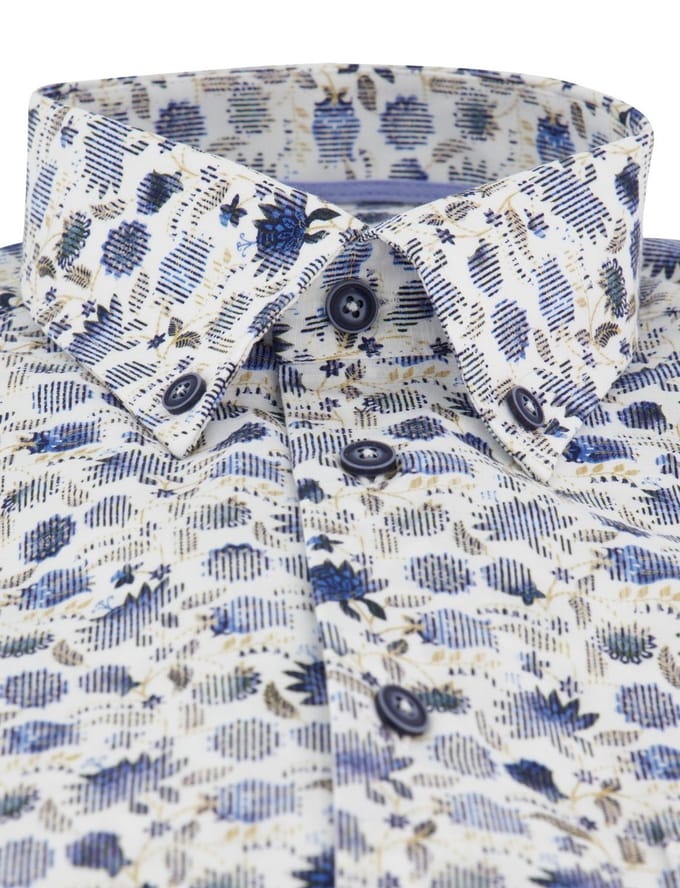 Overhemden Ledub Modern Fit wit blauwe bloemen
