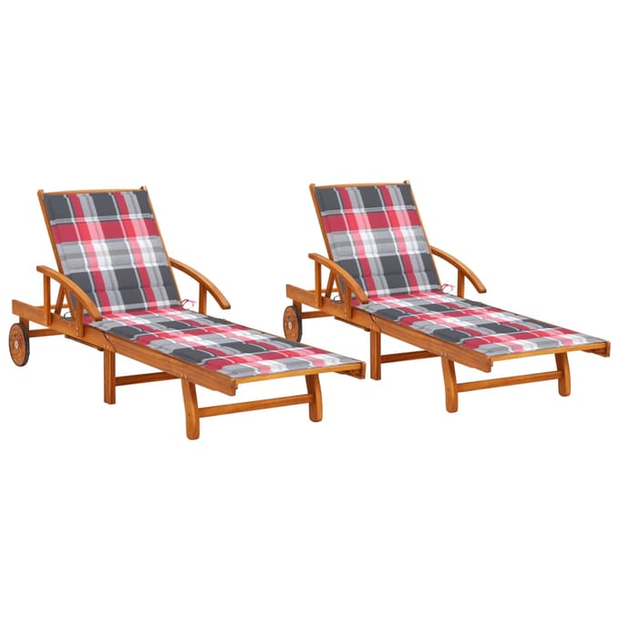 vidaXL - Ligstoelen - 2 - st - met - kussens - massief - acaciahout
