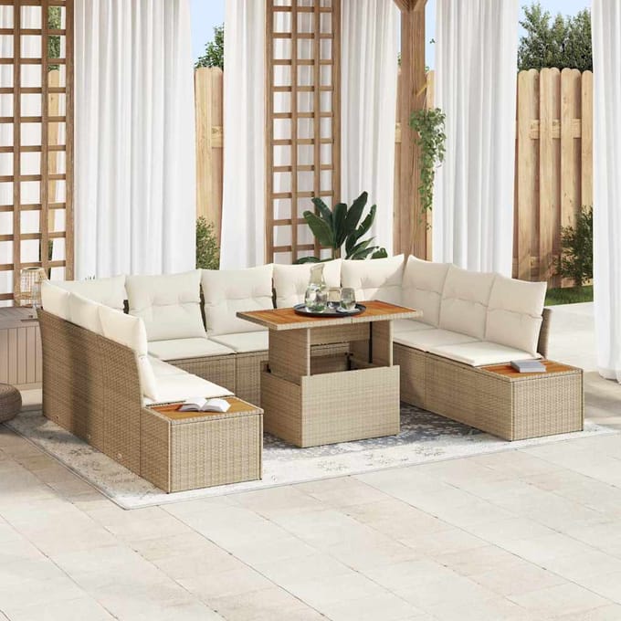 vidaXL - Tuinbank - Set - 10 - st - Beige - poly - rattan