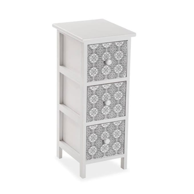Armoire Étagère de salle de bain Benno - 62 x 25 x 29 cm - Commode avec 3 tiroirs de rangement en Bois - Blanc et gris - Versa blanc