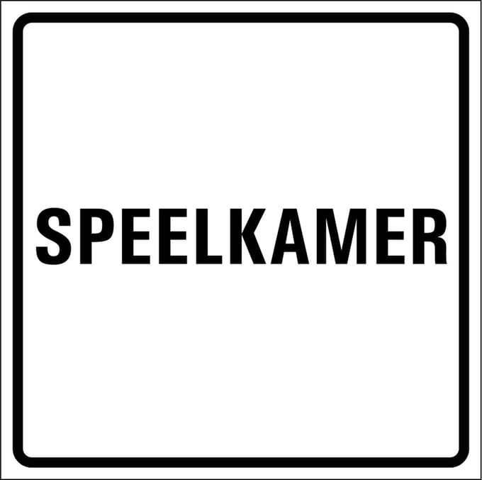 Speelkamer sticker, wit zwart 100 x 100 mm