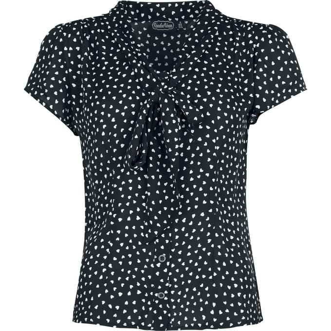 Voodoo Vixen - Rockabilly Blouse - Heart Patterned Flutter Sleeve Top - S tot XXL - voor Vrouwen - zwart-wit