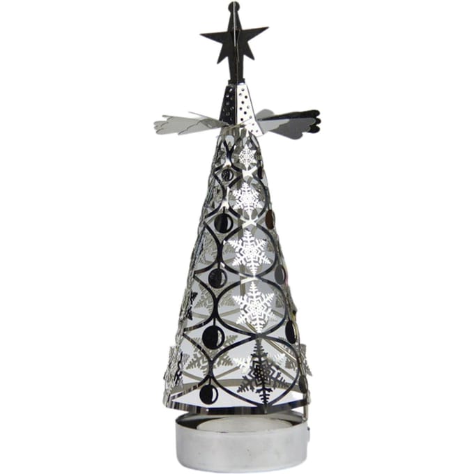 Bougie d'aromathérapie de Noël, bougeoir rotatif en forme d'arbre chaud, lumière de marche gray