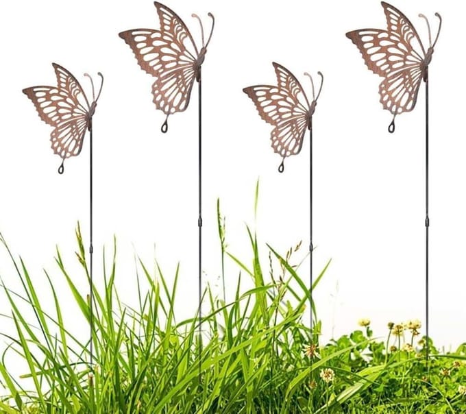 Vlindertuin Decoratie - Dier Stakes - Tuin Aankleden - Hollow Out Design - 4 Stuks - Metaal