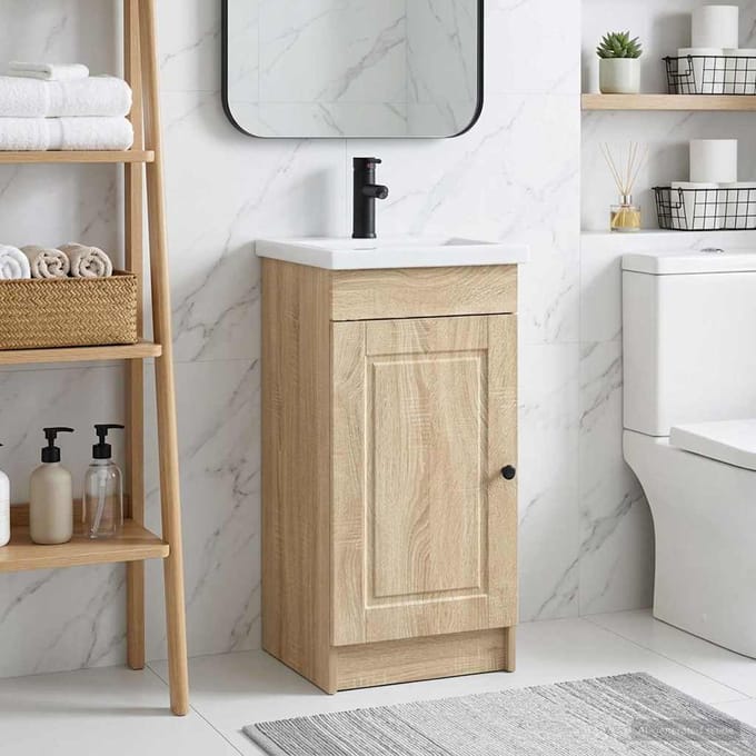vidaXL - Badkamer - Vanity - met - Wastafel - Sonoma - Eiken - 42 - x - 40 - x - 84,5 - cm